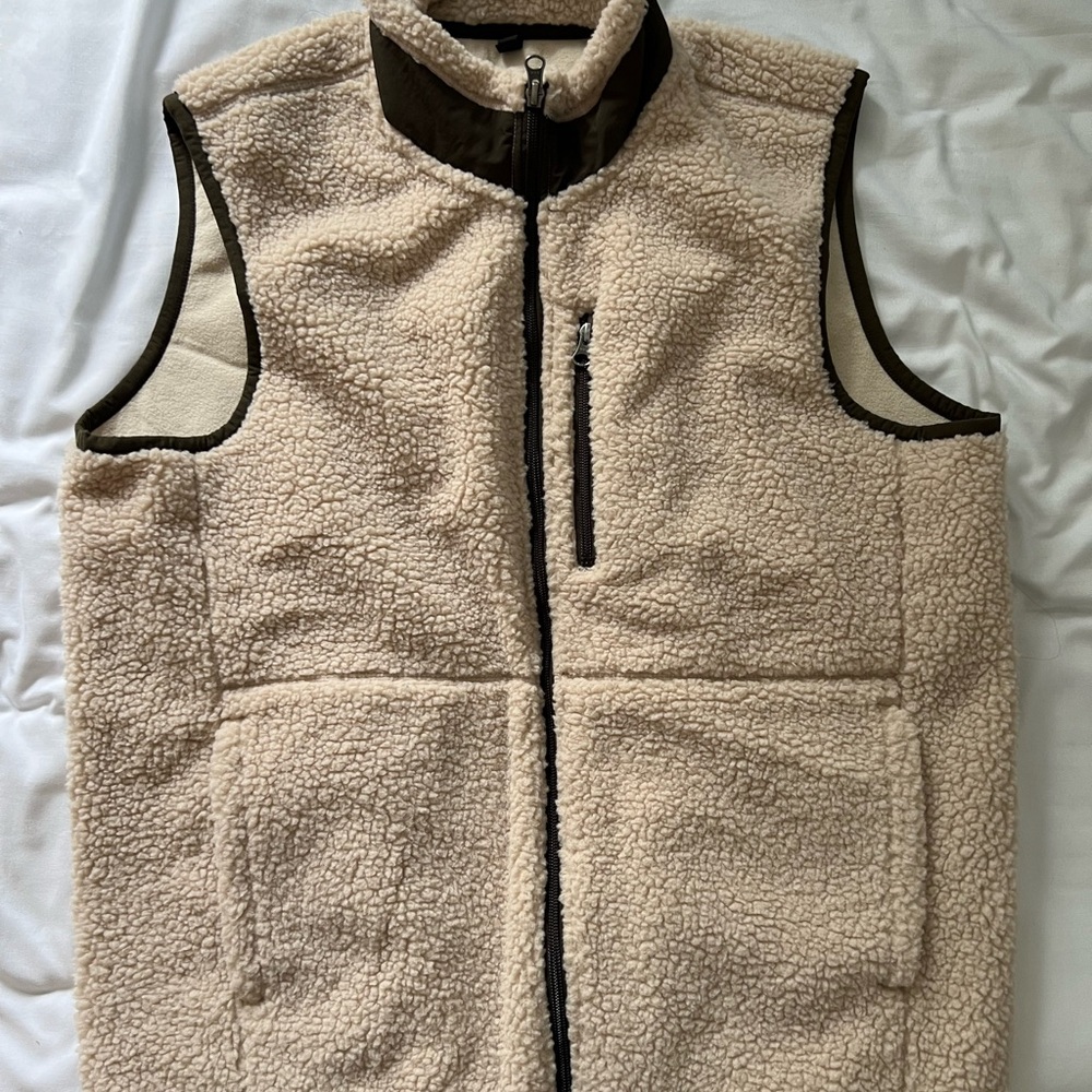 Muji Men's Cream Sherpa Fleece boa Vest